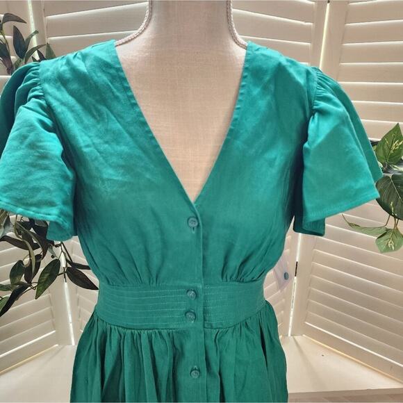 CHELSEA 28 RUFFLE SLEEBE BUTTON UP GREEN DRESS SIZE SMALL - Picture 7 of 12